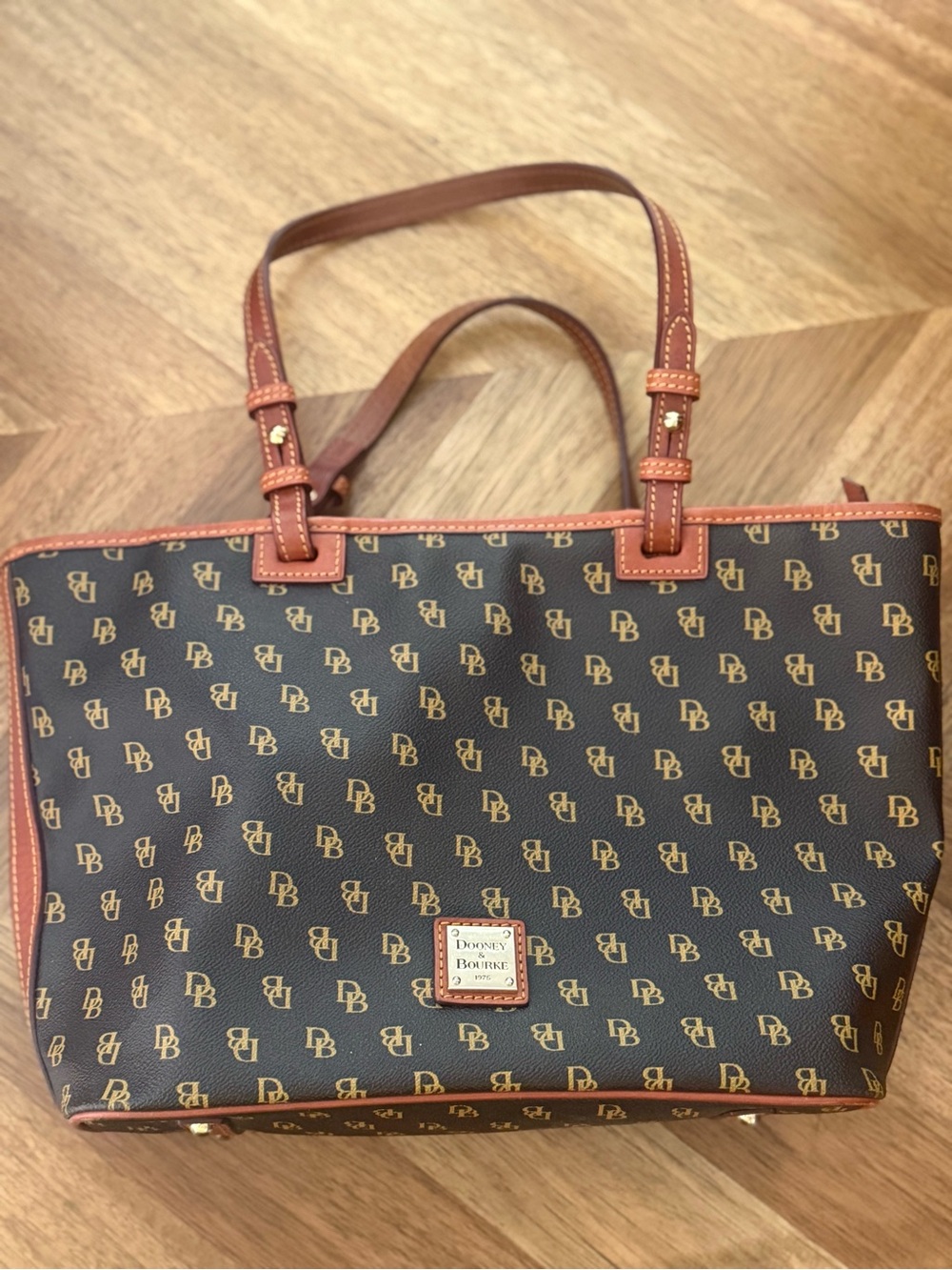 Dooney & Bourke Brown Logo Tote with Tan Trim